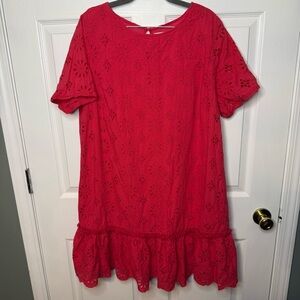 Anthropologie Dani Eyelet Lace Crochet Pink Ruffle Tunic Plus Size Dress 18W GUC